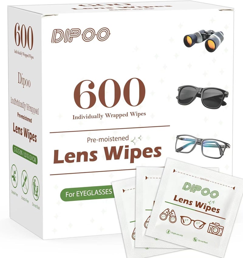 Dipoo 600 Count Lens Wipes for Eyeglasses, Eye Glasses Cleaner Wipes Pre-moistened Individually Wrapped Sracth-Free Streak-Free Eyeglasses Cleaning for Sunglass, Camera Lens, Goggles - Image 1